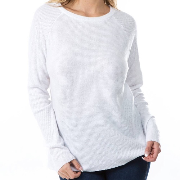 White long sleeve waffle top - Picture 3 of 5